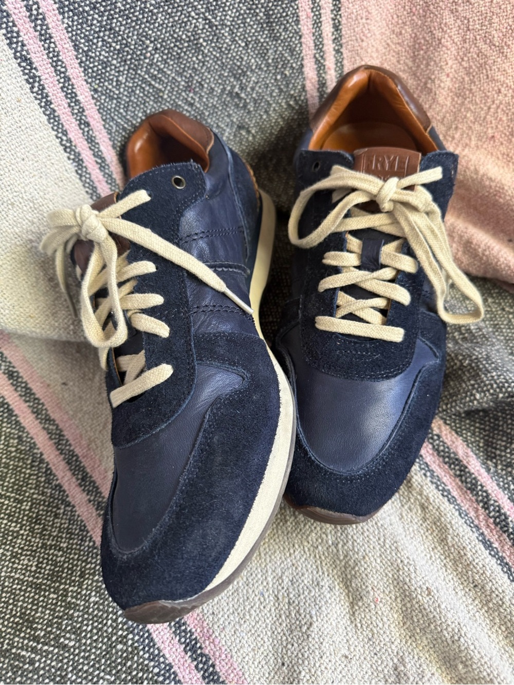 Frye Men's Navy Suede & Leather Casual Sneakers - Cream Laces